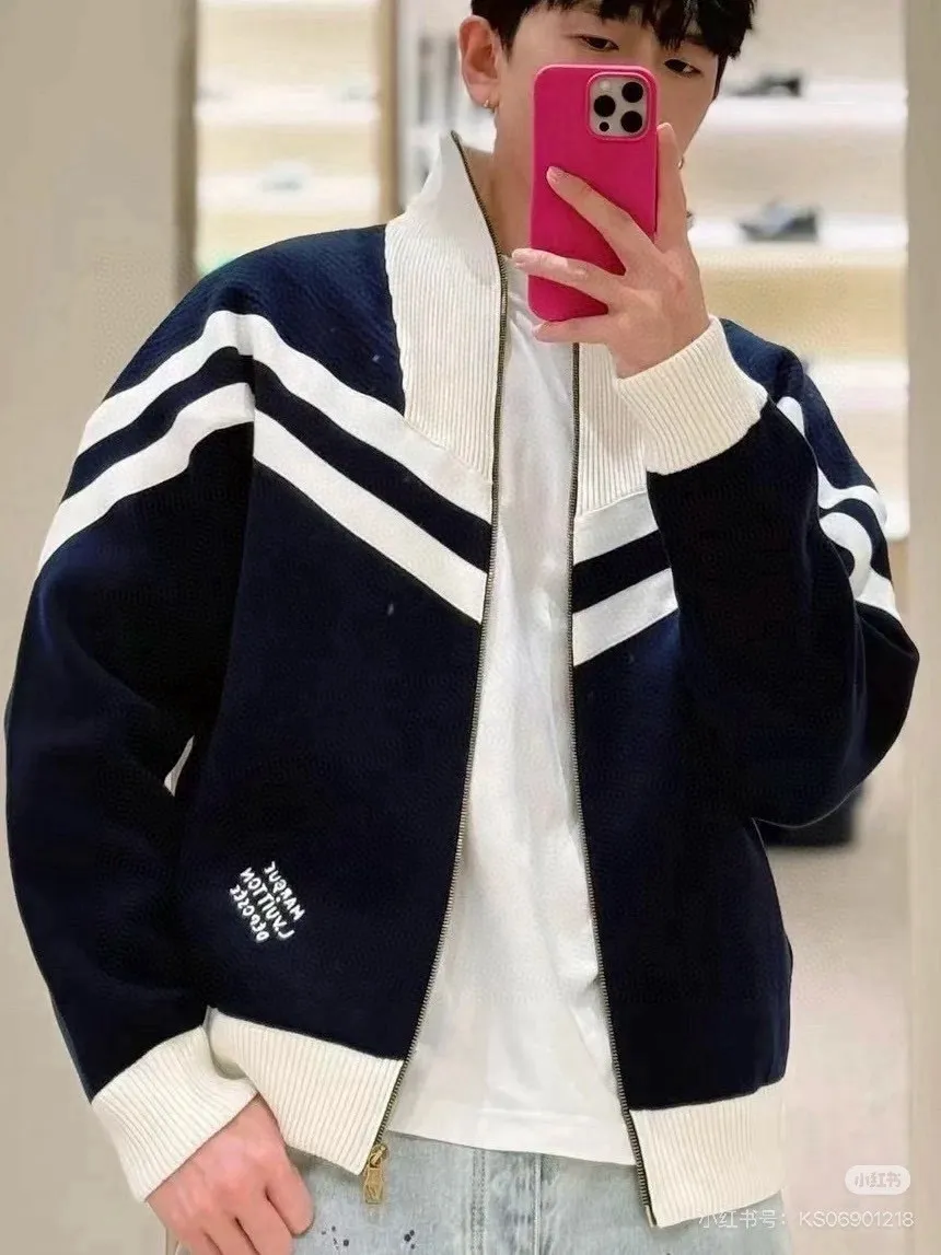 Louis Vuitton/Louis Vuitton 24Fw stand collar striped contrast zipper knitted jacket